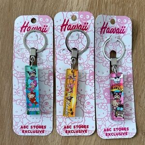 Hello Kitty Hawaii Keychain Trio - Pink, Blue, Yellow